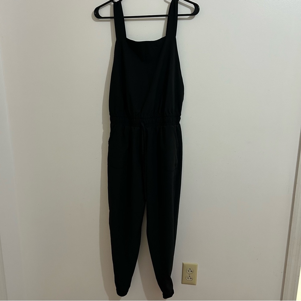 Albion Classic Overall Jumpsuit Womens Sz  Medium Black Cinch Waist Ankle Zipper